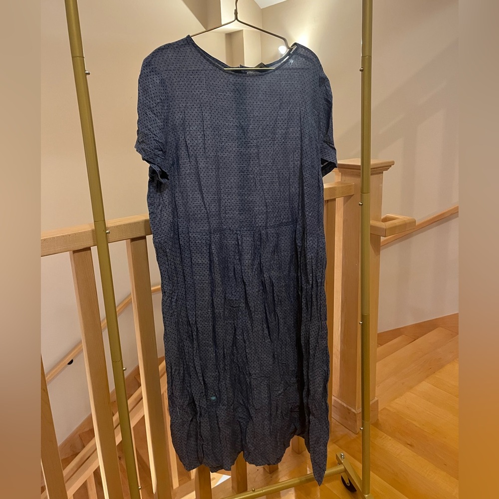 Vintage Chambray Polka Dot Short Sleeve Dress